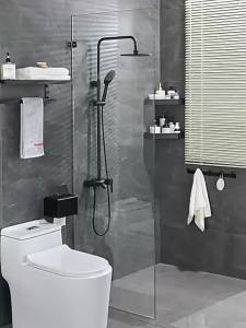 Wall-Mounted Holeless Black Space Aluminum Bathroom Shelf