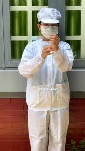 [Combo 10 bộ] Quần áo+nón phòng sạch chống tĩnh điện màu trắng dài tay ( cổ bẻ)