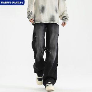 Wassup Panda American Retro Straight Leg Mens Jeans Loose Wide Leg Casual Long Trousers Spring Autumn Trendy Brand Jeans