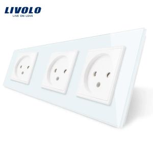 Livolo Israel Power Socket Outlet Panel Wall Power Outlet Toughened Glass AC 100 250V 16A C7C3IL-11/12/15