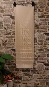 129.ผ้าฝ้าย ผ้าทอทั้งผืน ลายยกดอกอบนิ่ม สีครีม