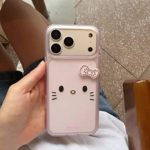 Sanrio | Cute Matte Translucent Glitter Diamond Bow Sanrio Hello Kitty Case For iphone 17 16 15 Pro Max Soft TPU Protective Phone Cover