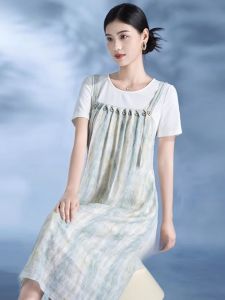 MAIMEI | Summer New Womens Floral Print A-Line Dress Polyester Fiber Soft Fabric Short Sleeve Round Neck Loose Waist High Fashion