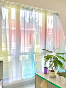 INS Transparent Curtain Gradient Chiffon Landscape Window Screen Floating Curtain Curtain Balcony Mesh Curtains Pure Color Elegant