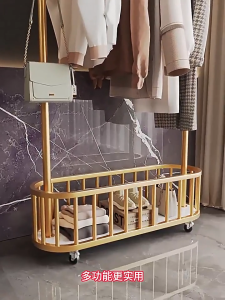 BALIKRUMAH Luxury Wheeled Stainless Steel Clothes Rack Drying Rack Bedroom Floor Standing Shelf Cloth Organizer Hanger Clothes Hanger Rak Baju 收纳器衣架