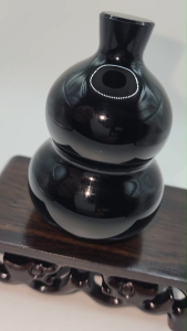 (SG Seller Ready Stocks) Natural Obsidian Lava Stone Gourd Display Ornament with Wooden Base 11cm