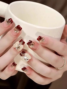 GANGHOU | Elegant Red Wearable Nails for New Year and Wedding