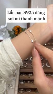 Lắc Tay Bạc Nữ Đơn Giản Lắc Tay Bạc S925 Dáng Kép Đính Tim - L2614 - Bảo Ngọc Jewelry