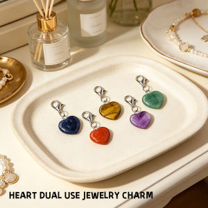 1PC Natural Gemstone Heart DIY Pendant Connector with Charms & Lobster Clasp Dual Purpose Jewelry Making Accessory Handmade Ba