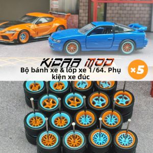 Bộ Mâm Xe Mô Hình KICARMOD 1/64 Gulf Với Lốp Cao Su Tháo Rời Nan Hoa Răng Cưa Phụ Kiện Độ Chế Cho Xe Tomica - Bộ 5 Món