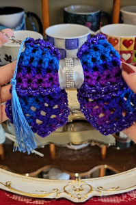 Crochet keychain blue/purple bow crystals handmade for girls and lady bag purse gift/wedding/graduation/birthday
