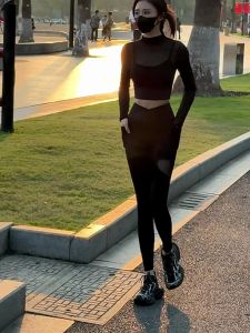 ชุดโยคะแขนยาวผ้าตาข่ายสำหรับผู้หญิง ชุดออกกำลังกาย Pilates ชุดวิ่ง ชุดออกกำลังกาย ชุดโยคะ ชุดออกกำลังกาย ชุดออกกำลังกาย