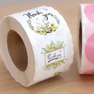 MMBT Sticker Thank You Roll Isi 500 Pcs Stiker Terima Kasih Warna Self Adhesive Seal Label Roll Sticker Thank You 2.5Cm
