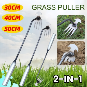 Weeding Uprooting Tool 2-in-1 Stainless Weed Puller 4 Teeth Weeder Digging Root Remover Garden Hoe