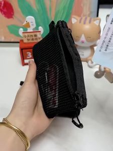 New Mesh Coin Purse Simple Portable Mini Bag Multi-purpose Square Bag Double-layer Zipper Card Holder Travel Makeup Storage Bags