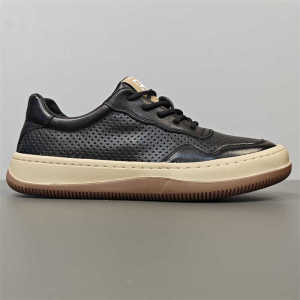 Leather Mens Casual Shoes Breathable Top Layer Cowhide Joker Style Flat Heel round Toe Rubber Outsole Comfortable All-Season Sneakers