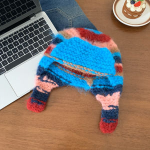 หมวกไหมพรมถักสไตล์เกาหลีย้อนยุคสำหรับผู้หญิง หมวกไหมพรมทรงหมุดปีกข้าง หมวกไหมพรมทรงกลมสำหรับเด็กและเยาวชน ฤดูใบไม้ร่วงและฤดูหนาว หมวกไหมพรมสำหรับเด็กและเยาวชน