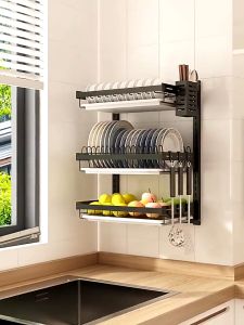 ชั้นคว่ำจานแบบติดผนัง ที่วางจาน ชั้นคว่ำจาน 2/3ชั้น ชั้นวางจานสแตนเลส เครื่องครัว ชั้นวางของในครัว