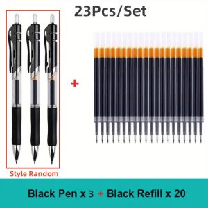 23pcs Retractable Ballpoint Pen Large Capacity 0.5mm Ballpoint Pen Black/Red/Blue Replaceable Refill Stationery School Supplies