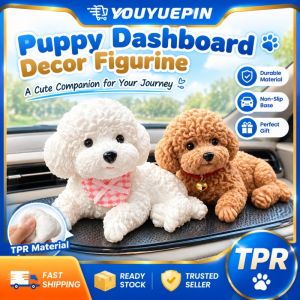YOUYUEPIN Adorable Curly Hair Dog Car Accessory TPR Flexible Doll Lying Pet Statue With Anti Slip Base Home Office Desk Decor