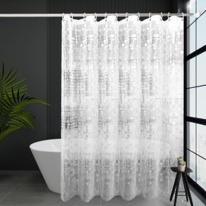 Artistic Square and Round Textured Pattern Shower Curtain Niche Design Bathroom Curtain Enhances Bathroom Style Partition Curtain