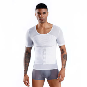 Mens Shapewear Vest Strong Compression Invisible Belly Band Waist Trimmer Beer Belly Slimmer One-Piece Nylon Short Sleeve Summer