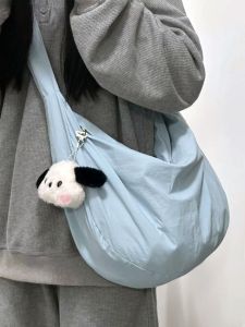 Casual Dumpling Shape Nylon Crossbody Bag for Women with Wide Shoulder Strap Large Capacity Simple Canvas Trendy 2024 New Bag