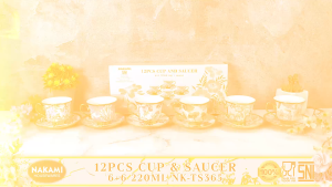 NAKAMI 6 pasang Cangkir motif blue lily gold / tea set cup and saucer porcelain / coffee set / kado gift