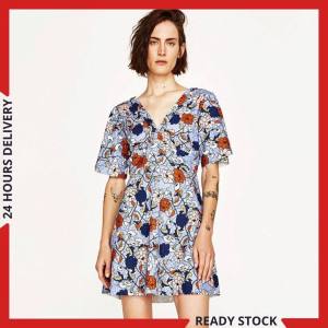 CFBOUTIQUE Women Euro Inspired Fashion Floral Printed V Neck Plunge Back Ladies Summer Dress