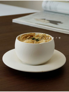 Retro Minimalist Frosted Stone Texture Ceramic Coffee Cup And Plate Set Handheld Egg Shape Creative Afternoon Tea Latte Art Cup