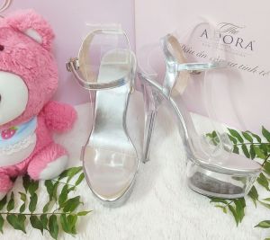Giày đúp cao gót trong suốt giày nữ gót nhọn gót cao 15cm size từ 34 đến 40đúp trước cao 5cm quai trong sandal thích hợp đi chơi đi tiệc