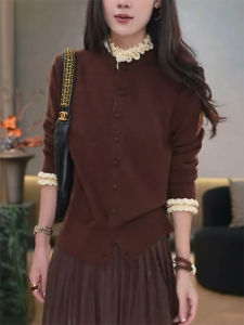 QINGNAER | French Versatile Large Size Womens Long Sleeve Knit Shirt
