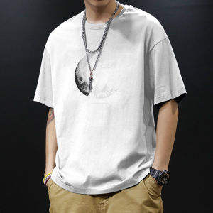 Mens Pure Cotton Short Sleeve T-Shirt Loose Fit Summer Breathable Fashion Casual Print Top Heavyweight Base Layer Shirt