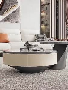 【Sg Sellers】Coffee Table With Drawer Sintered Stone Top Round Shape Coffee Table Multifunctional Dual-Purpose Coffee Table Rock Plate Coffee Table Coffee Table Set