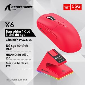 Chuột Chơi Game Không Dây Đa Chế Độ Attack Shark X6 Bluetooth/2.4G/USB-C PAW3395 Cảm Biến 26000 Dpi Lập Trình Macro Tuổi Thọ Pin Dài Cho Văn Phòng Và Chơi Game