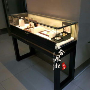 European Style Baked Paint Jewelry Cabinet Solid Wood Museum Display Case Glass Counter Vintage Jadeite Antique Showcabinet