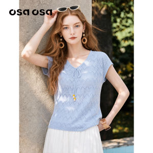 OSA | Lace Hollow V-Neck Tie Elegant Slim Lightweight Top