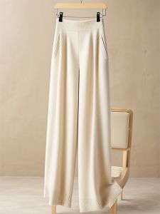 Mens Casual High Waist Knitted White Wide Leg Pants Autumn Winter Fashion plus Size Womens Clothing Comfortable Loose Fit Trousers