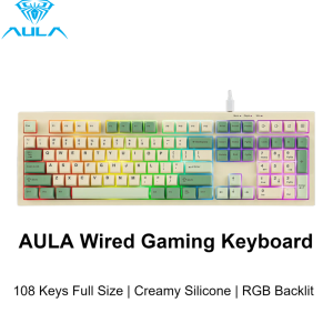 AULA | AULA S102 Wired Silent Membrane Gaming Keyboard 108 Keys Full Size with Number Pad Creamy Silicone Structure RGB Backlit