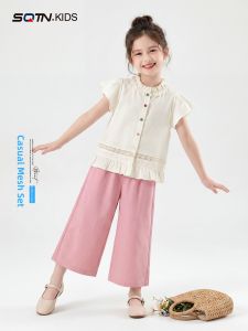SQTN.KIDS | Lace Sleeve Wide Leg Shorts Girls Outfit