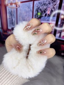 Bộ 24 móng tay giả dài - Z 404 - đính charm sang trọng dễ thương cho nữ màu cam - Kèm keo dán móng CÓ ẢNH SP THẬT