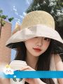 Womens UV Protection Foldable Black Glue Fishing Cap Face Covering Beach Big Brim Sunshade Hat Casual Style All Season Use. 