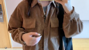 Qiqi Plus Size Corduroy Jacket Korean Stye Casual  Long Sleeve Plain Shirt  Tops Coats For Women 2957