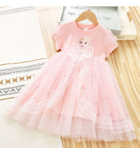 Princess Dress for Girls Summer Fashionable Cotton Material Puffy Skirt Short Sleeve Baby Princess Dress Kids Ice Queen Dress
