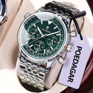POEDAGAR Luxury Fashion Men Watch Stainless Steel Waterproof Luminous Quartz Male Clock Date Chronograph Military Mens Watches