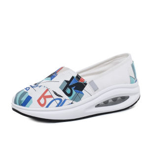 Minnaka Womens Canvas Shoes Thick Bottom Slip-On Casual Loafers Platform Lazy Womens Footwear Korean Style round Toe