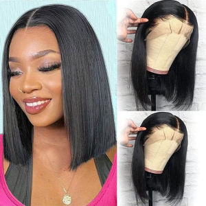Glueless Straight Bob Wig Ready To Wear Human Hair 13x4 HD Lace Front 100% Human Hair Wigs 180% Short Bob Wigs for Black Women