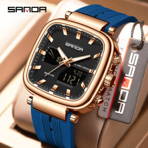 SANDA Square Dual Display Sports Watch For Men Teens Student| 7 Colors | Three Time Zones 5ATM Waterproof | Zinc Alloy Case Lightweight | Countdown Stopwatch Alarm Hourly Chime Week Date