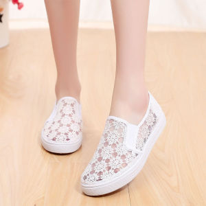 รองเท้าผ้าใบแบบสวมสำหรับนักเรียนฤดูร้อนสำหรับผู้หญิง ทรงพื้นแบน สไตล์จีนโบราณ ระบายอากาศได้ดี รองเท้าลำลอง