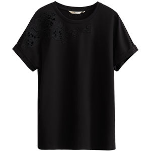 AMII | Leisure Loose Off-Shoulder Flap Short Sleeve Round Neck Lace T-Shirt